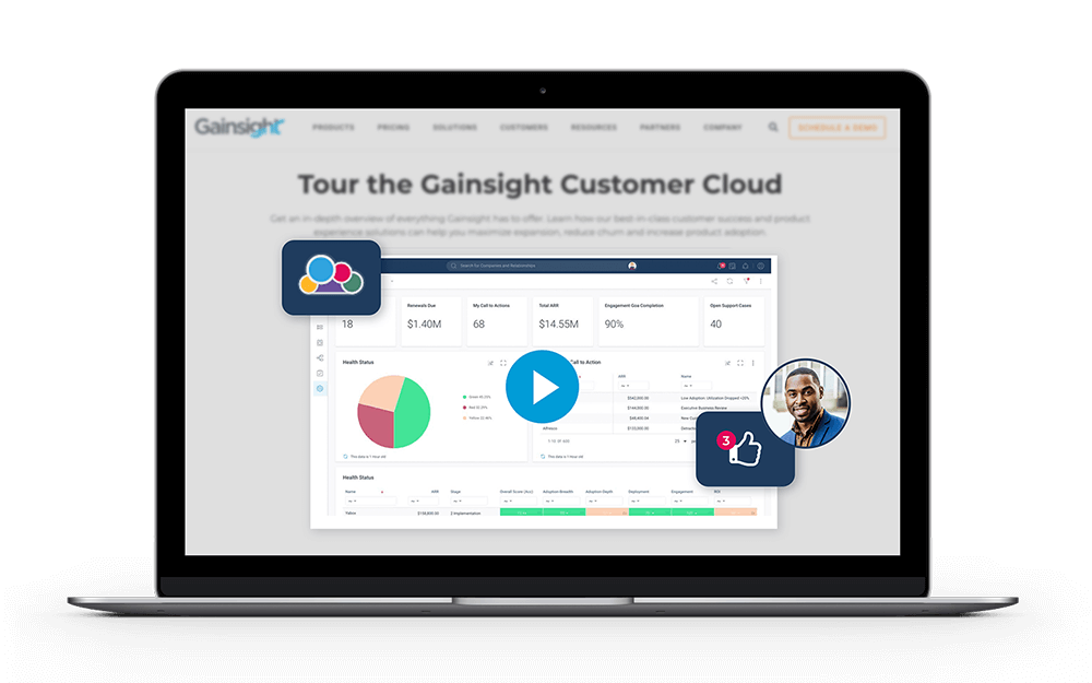 Image of a laptop showing Gainsight's demo walkthrough page